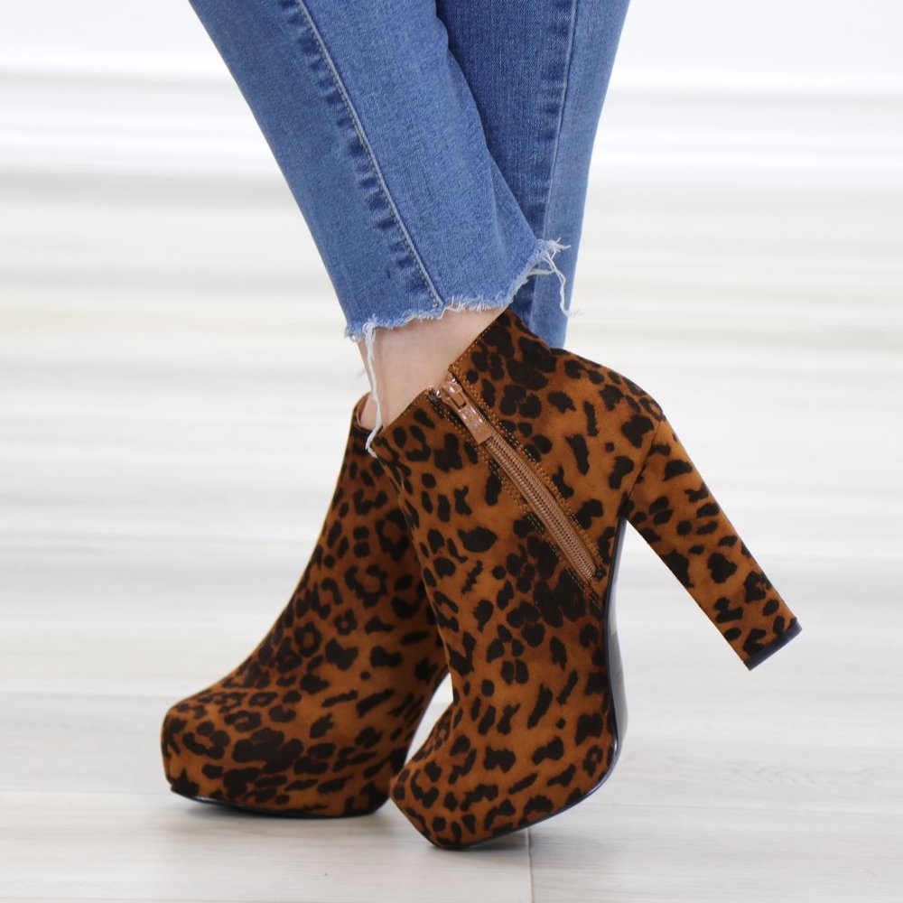 Platform Leopard Suede Ankle Heeled Booties - Picture 7 of 14